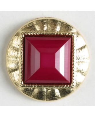Zweiteiliger Knopf mit quadratischer, angeschrägter Einlage, goldumrandet mit Öse - Größe: 18mm - Farbe: weinrot - Art.Nr. 293026