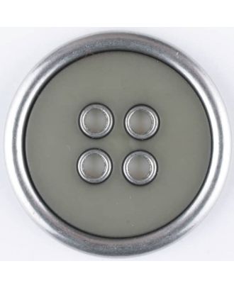 Zweiteiliger Vollmetall-Polyamidknopf mit schmalem silbernen Rand, rund, 4 loch - Größe: 20mm - Farbe: braun - Art.Nr. 320651