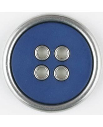 Zweiteiliger Vollmetall-Polyamidknopf mit schmalem silbernen Rand, rund, 4 loch - Größe: 25mm - Farbe: blau - Art.Nr. 341176