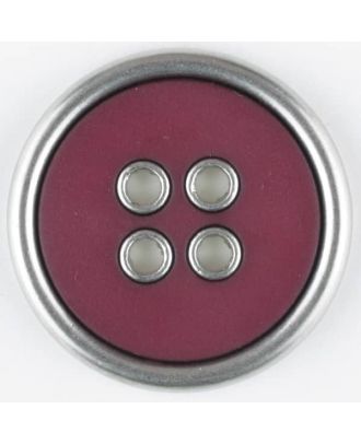 Zweiteiliger Vollmetall-Polyamidknopf mit schmalem silbernen Rand, rund, 4 loch - Größe: 20mm - Farbe: weinrot - Art.Nr. 320656