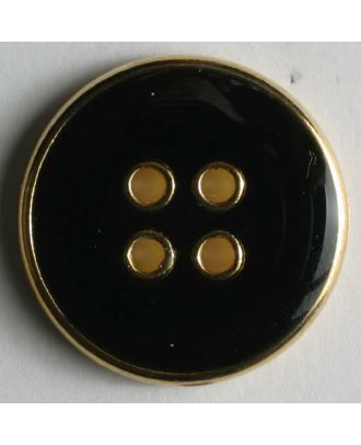 Blazerknopf, vollmetall, mit schmalem, dekorativem Rand und schwarzer Einlage, 4-Loch - Größe: 20mm - Farbe: schwarz - Art.Nr. 340081