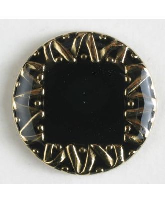 Schmuckknopf, vollmetall, Randbereich verschnörkelt, innen emailliertes Quadrat - Größe: 18mm - Farbe: schwarz - Art.Nr. 340378