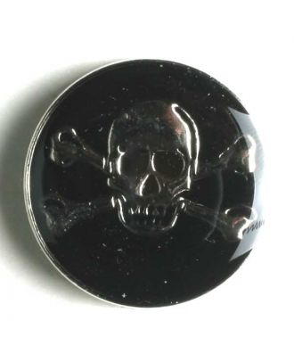 Pirate skull button, full metal black/silver, poison symbol skull and crossbones   - Size: 25mm - Color: silver - Art.No. 360437