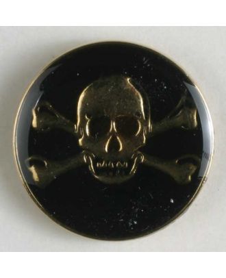 Piratenknopf, vollmetall, schwarz/gold, Gift-Symbol Schädel mit gekreuzten Knochen  - Größe: 20mm - Farbe: vergoldet - Art.Nr. 340778