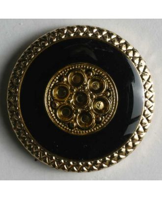 Schmuckknopf, Kunststoff metallisiert, marmorähnlich schwarzer Kreis wird eingefasst von dekorativen goldenen Ornamenten - Größe: 15mm - Farbe: schwarz - Art.Nr. 310256