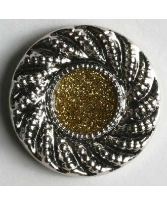 Schmuckknopf, Kunststoff metallisiert, gold glänzender Kern umrahmt von markantem, silbernen Rand  - Größe: 18mm - Farbe: silber - Art.Nr. 320154