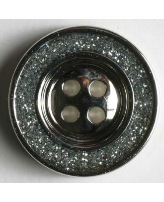 Schmuckknopf, Kunststoff metallisiert, Rand mit glitzerndem Dekor und 4 Löchern - Größe: 23mm - Farbe: mattsilber - Art.Nr. 350305