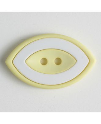Modeknopf oval, zweifarbig Farbe + weiß, 2-Loch - Größe: 38mm - Farbe: gelb - Art.Nr. 400225
