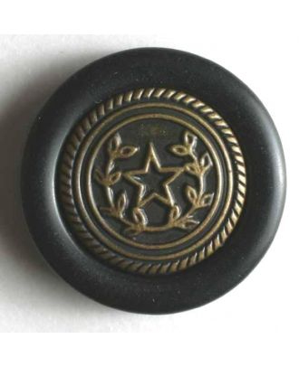Kunststoffknopf mit goldenem Stern und Laubzweig  -Größe: 15mm - Farbe: schwarz - Art.Nr. 240702