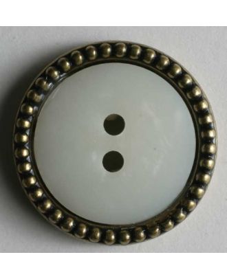 Kunststoffknopf mit perlenbestückter Umrandung - Größe: 23mm - Farbe: weiß - Art.Nr. 330215