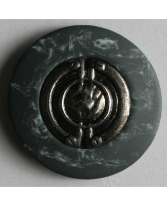 Kunststoffknopf silberne Mitte mit breitem marmoriertem Rand - Größe: 25mm - Farbe: grau - Art.Nr. 340463