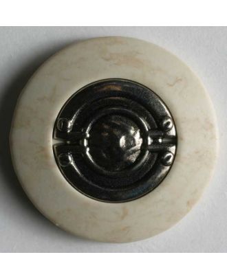 Kunststoffknopf silberne Mitte mit breitem marmoriertem Rand - Größe: 18mm - Farbe: beige - Art.Nr. 280736