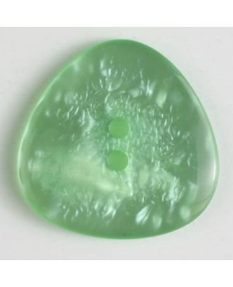 Polyesterknopf dreieckförmig mit runden Ecken und Glasperlen-Schimmer, 2-Loch - Größe: 25mm - Farbe: grün - Art.Nr. 370576