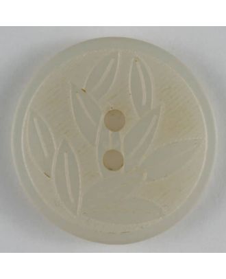 Kunststoffknopf mit Blattdekor, 2 Loch - Größe: 23mm - Farbe: weiß - Art.Nr. 300620