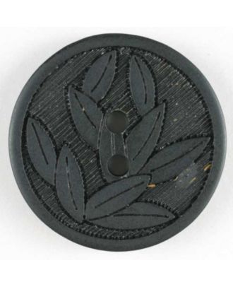 Kunststoffknopf mit Blattdekor, 2 Loch -Größe: 18mm - Farbe: schwarz - Art.Nr. 251260