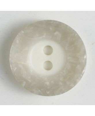 Polyesterknopf mit breitem, strukturiertem farbigem Rand mit 2 Löchern im weißen Kreis - Größe: 15mm - Farbe: grau - Art.Nr. 231431