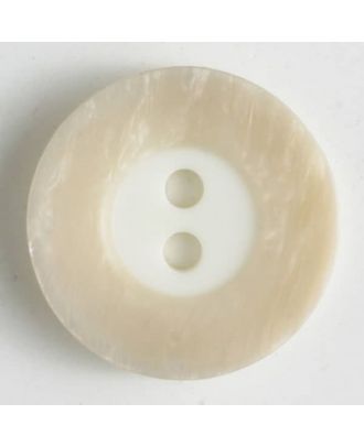 Polyesterknopf mit breitem, strukturiertem farbigem Rand mit 2 Löchern im weißen Kreis - Größe: 18mm - Farbe: beige - Art.Nr. 251293