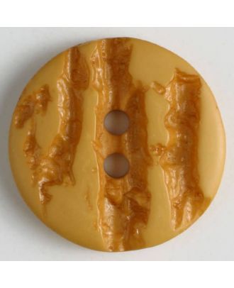 Polyesterknopf mit hervorgehobenem Borkenmuster mit 2 Löchern - Größe: 25mm - Farbe: gelb - Art.Nr. 370651