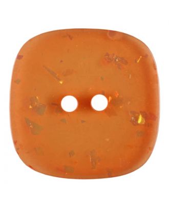 viereckiger transparenter Knopf mit Glitter, 2-Loch - Größe: 30mm - Farbe: orange - Art.Nr. 404811