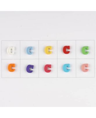 letter C, 10 mixed colours, 3 buttons per colour - Size: 11mm - Color: mixed: red, pink, orange, lilac, blue, yellow, green, white, light blue,rose - Art.-Nr.: 181335