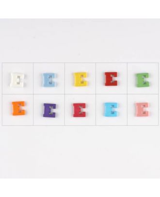 letter E, 10 mixed colours, 3 buttons per colour - Size: 11mm - Color: mixed: red, pink, orange, lilac, blue, yellow, green, white, light blue,rose - Art.-Nr.: 181337