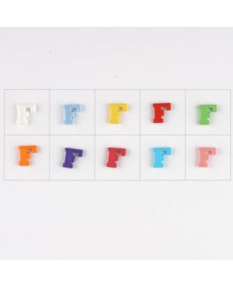 letter F, 10 mixed colours, 3 buttons per colour - Size: 11mm - Color: mixed: red, pink, orange, lilac, blue, yellow, green, white, light blue,rose - Art.-Nr.: 181338