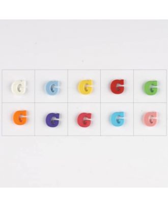 letter G, 10 mixed colours, 3 buttons per colour - Size: 11mm - Color: mixed: red, pink, orange, lilac, blue, yellow, green, white, light blue,rose - Art.-Nr.: 181339