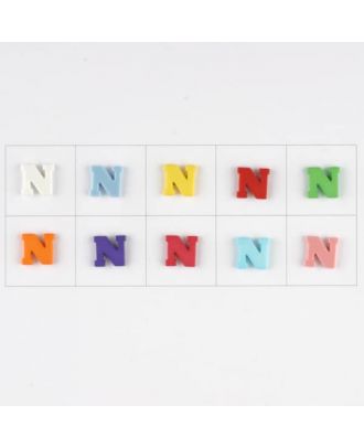 letter N, 10 mixed colours, 3 buttons per colour - Size: 11mm - Color: mixed: red, pink, orange, lilac, blue, yellow, green, white, light blue,rose - Art.-Nr.: 181346