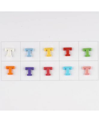 letter T, 10 mixed colours, 3 buttons per colour - Size: 11mm - Color: mixed: red, pink, orange, lilac, blue, yellow, green, white, light blue,rose - Art.-Nr.: 181352