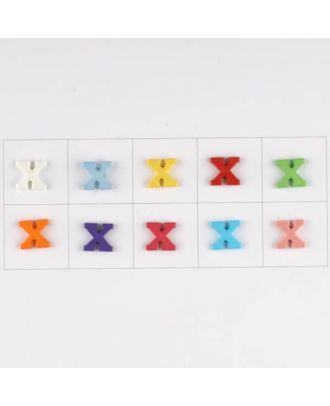 letter X, 10 mixed colours, 3 buttons per colour - Size: 11mm - Color: mixed: red, pink, orange, lilac, blue, yellow, green, white, light blue,rose - Art.-Nr.: 181356