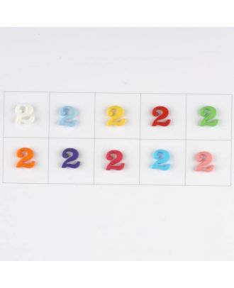 number 2, 10 mixed colours, 3 buttons per colour - Size: 11mm - Color: mixed: red, pink, orange, lilac, blue, yellow, green, white, light blue,rose - Art.-Nr.: 181361