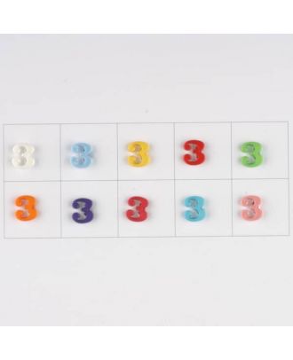 number 3, 10 mixed colours, 3 buttons per colour - Size: 11mm - Color: mixed: red, pink, orange, lilac, blue, yellow, green, white, light blue,rose - Art.-Nr.: 181362